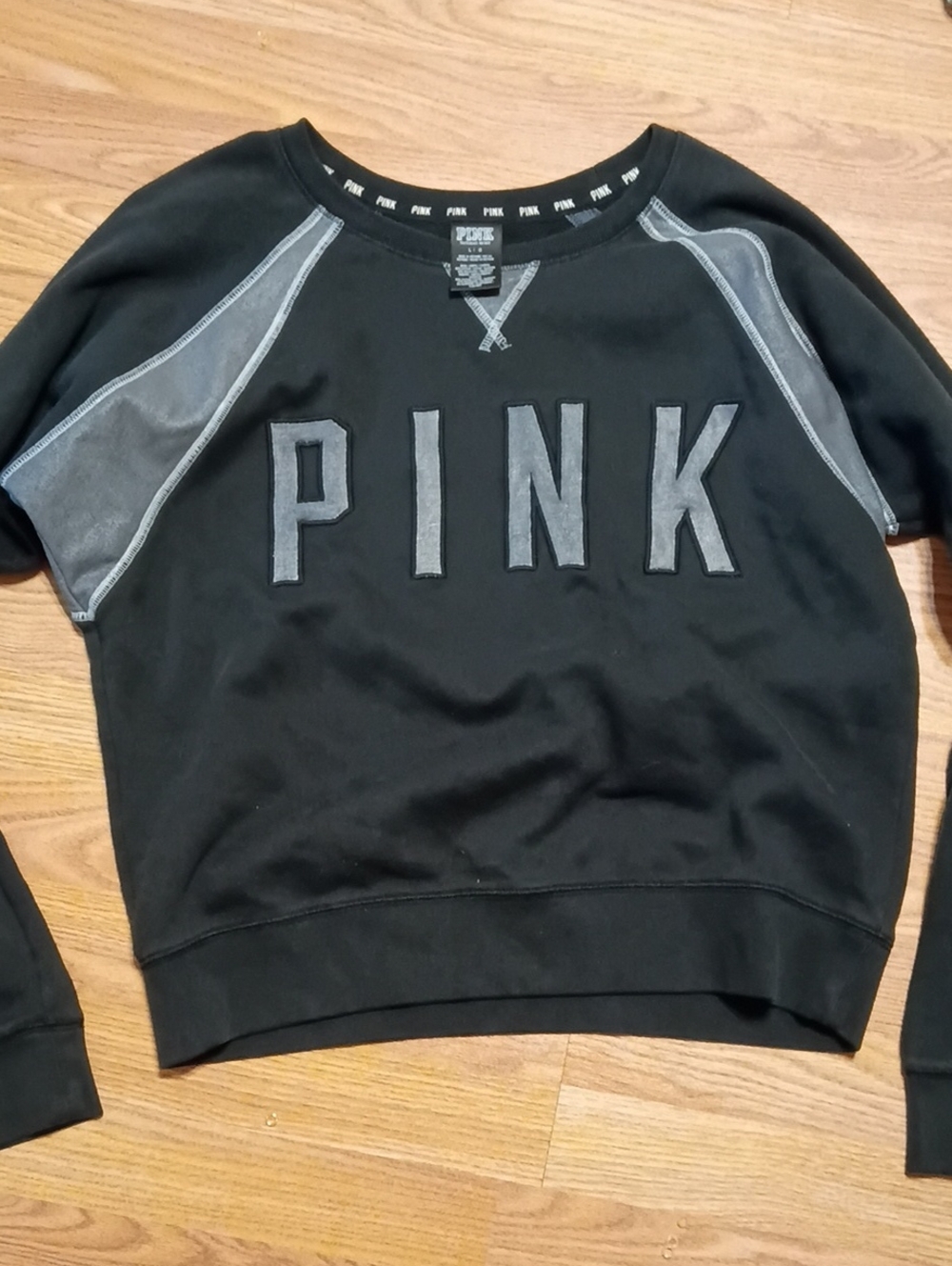 PINK Victoria's Secret Black Crewneck Sweatshirt with Gray Accents